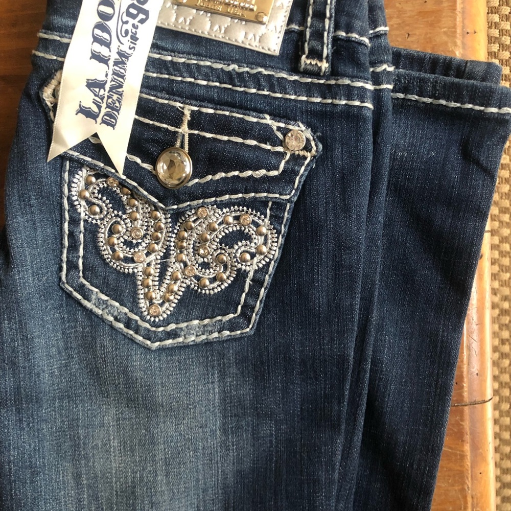 LA IDIOL Rhinestone Studded Embroidered Jeans - Picture 4 of 8